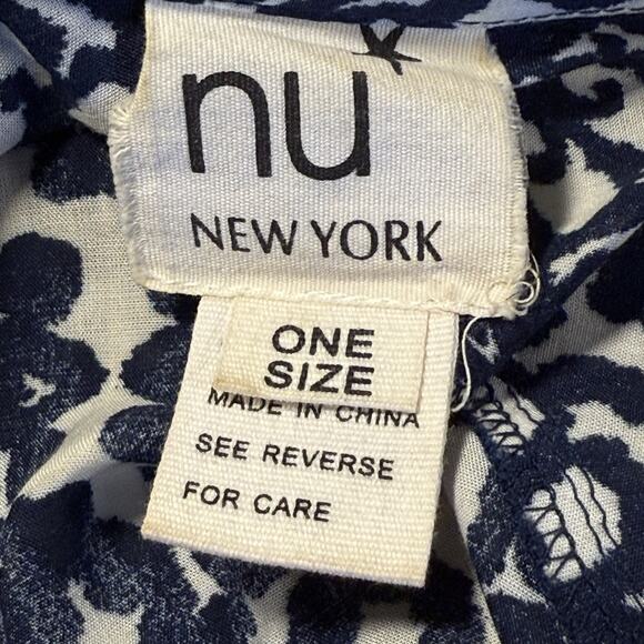 NU New York Popover High Low Bubble Pullover Top O/S Navy Print Trendy Upscale - Picture 8 of 10